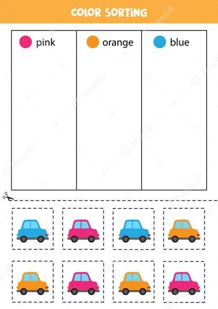 Sorting Activities Worksheets, Sorting By Color Worksheet, Cars Worksheets, Spelling Games For Kids, Transportation Preschool Activities, Sort By Color, Free Printable Alphabet Worksheets, Preschool Patterns, Color Sorting Activities