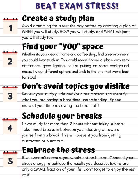 Beat exam stress with these study tips. To share with high school students, college students, or any student nearing finals or wanting to study for a test. Final Exam Study Tips High Schools, Mht Cet Exam Preparation, Exam Study Tips High Schools, College Exam Study Tips, Study Tips For Finals, Studying Tips For Exams, Study Skills For High School, How To Revise Effectively, Finals Tips