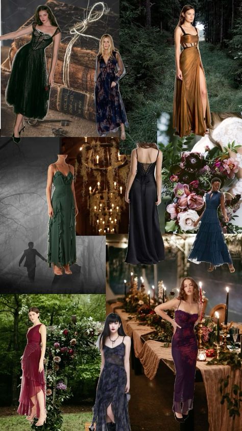 A dark forest fantasy wedding theme combines the mystery of the woods with the elegance of a romantic evening, creating a mystical atmosphere that feels both ethereal and grounded in nature. If you're attending a fall wedding with this enchanted theme, your dress choice should evoke magic, nature, and sophistication. Shopping for fall wedding guest dresses on Amazon offers you a wide variety of options to find the perfect look for this enchanting theme. Forest Fantasy Wedding, Wedding Guest Dress Dark, Fantasy Wedding Theme, November Wedding Guest Outfits, Fall Wedding Guest Dresses, Wedding Guest Outfit Fall, Dress Code Wedding, Dark Dress, Fall Wedding Guest