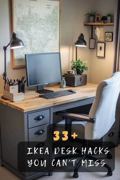 Looking to revamp your workspace? 🌟 Get inspired with these 33 Ikea desk hacks that will completely change how you view your desk setup. From storage solutions to aesthetic upgrades, these ideas will make your desk both functional and stylish. Click to discover how you can easily incorporate these hacks into your own space! #IkeaHacks #DeskMakeover #DIYWorkspace #HomeOffice #DeskInspiration #IkeaIdeas #Organization Ikea Office Table Hack, Ikea Hack L Shaped Desk, Ikea Desk Hack Home Offices, Ikea Desk Ideas, Ikea Office Table, Ikea Office Hack, Office Hacks, Ikea Desk Hack, Desk Hacks