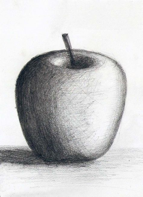 Easy Still Life Drawing, Pencil Shading Techniques, Easy Pencil Drawings, Drawing Apple, Fruit Sketch, Shading Drawing, Fruits Drawing, Object Drawing, Pencil Drawings Easy