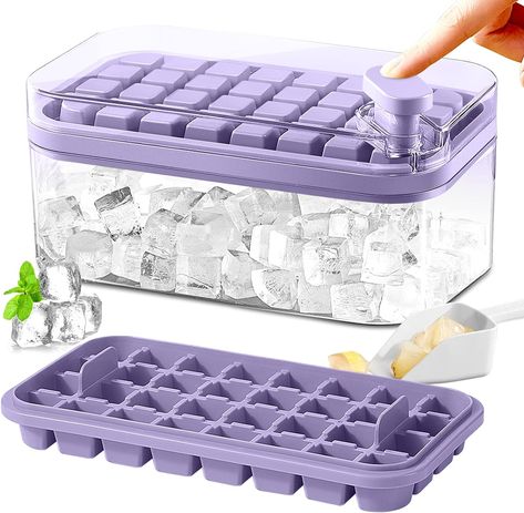 Amazon.com: Ice Cube Tray with Lid and Bin for Freezer, 2 Pack, 64 Pcs Ice Cube Mold (Purple): Home & Kitchen Creative Ice Cubes, Plastic Ice Cubes, Ice Pop Molds, Ice Trays, Ice Scoop, Silicone Ice Cube Tray, Ice Cube Maker, Clear Container, Ice Molds