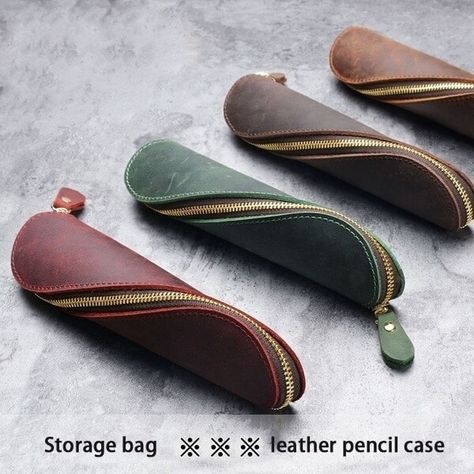 US $7.23 25％ Off | Retro Vintage Leather Pencil Case Leather Handmade Purse Pouch Bag Box Make Up Cosmetic Pen Case Student Stationery Storage Bag Multi Pouch, Prize Gifts, Custom Makeup Bags, Leather Pencil Case, Pen Bag, Modern Accessories, Pen Pouch, Handmade Purses, Pencil Bags