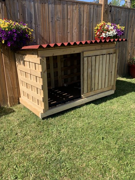 Dog House Diy Outdoor, Large Dog House Plans, Big Dog House, Outside Dog Houses, Pallet Dog House, Dog Kennel Designs, Build A Dog House, Wooden Dog House, Diy Dog Kennel