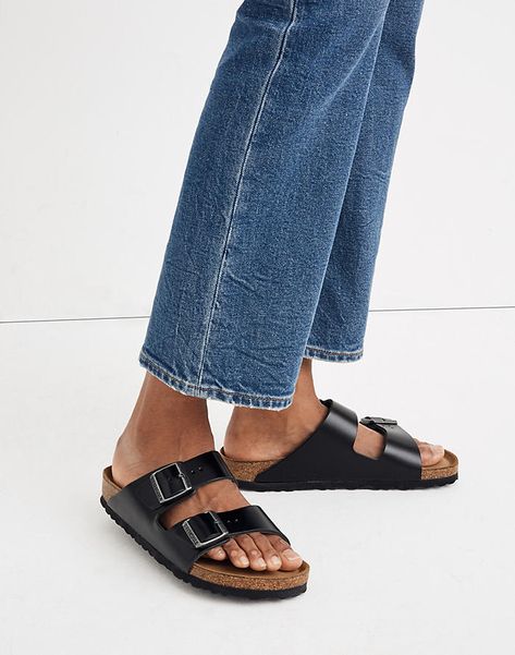 Birkenstock® Arizona Sandals in Black Leather Black Birkenstocks, Birkenstock Madrid Big Buckle, Birkenstock Outfit, Black Birkenstock, Birkenstock Style, European Shoes, Birkenstock Sandals Arizona, Birkenstock Black, Sandals Outfit