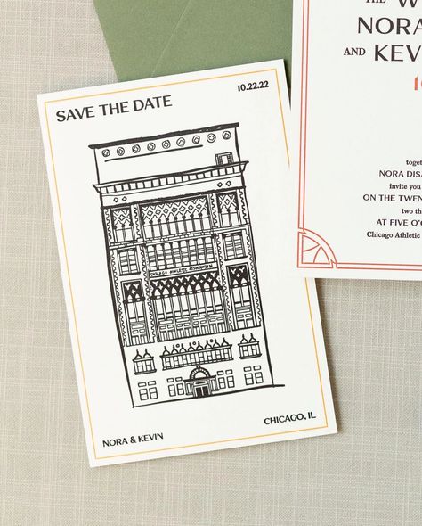 Chicago Wedding Invitations, Horror Installation, Chicago Athletic Association Wedding, Chicago Athletic Association, Wedding Stationary Design, Wedding Graphic Design, Wedding Invitation Suites, Art Museum Wedding, Art Gallery Wedding