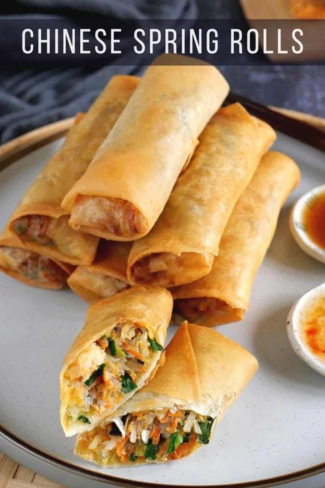 Air Fryer Pork Spring Rolls Recipe, Pancake Rolls Chinese, Chinese Spring Rolls Recipe, Pork Spring Rolls Recipe, Fried Spring Rolls Recipe, Asian Spring Rolls, Chinese Spring Rolls, Chinese Egg Rolls, Spring Rolls Recipe