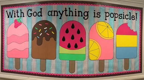 Popsicle Bulletin Board, Christian School Bulletin Boards, Sunday School Classroom Decor, Bible Bulletin Boards, Christian Classroom, Christmas Bulletin Boards, Christian Bulletin Boards, Art Bulletin Boards, Sunday School Decorations