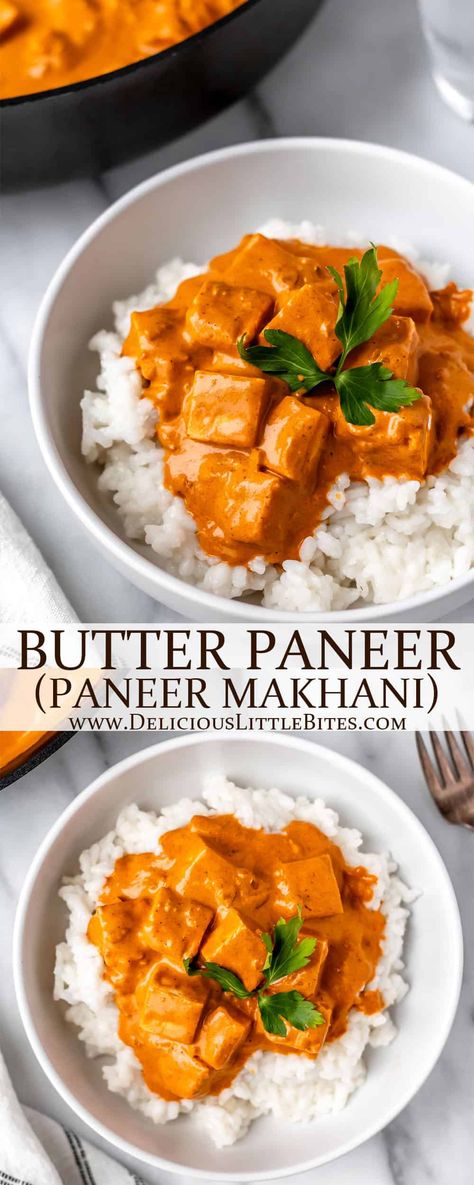 This easy Butter Paneer recipe, also know as Paneer Makhani, uses simple ingredients yet tastes just as delicious as your favorite authentic Indian takeout. This one-pan vegetarian dinner recipe is perfect for any night of the week. | #paneer #butterpaneer #paneermakhani #indianfood Butter Paneer Masala, Easy Paneer Recipes, Indian Takeout, Paneer Curry Recipes, Paneer Masala Recipe, Butter Paneer, Butter Masala Recipe, Paneer Makhani, Indian Dinner Recipes