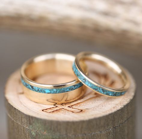 Matching Wedding Band Sets, Turquoise Wedding Band, Antler Wedding Band, Southwest Wedding, Turquoise Gold Ring, Matching Wedding Rings, Staghead Designs, Turquoise Wedding, Couples Wedding