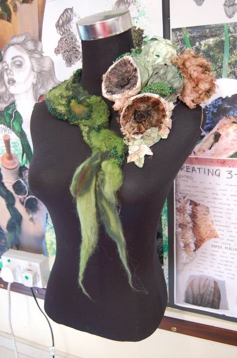 Fern Ross DHSFG Clothes Made From Plants, Nature Haute Couture, Moss Inspired Fashion, Nature Theme Fashion Show, Body Adornment Nature, Gcse Textiles Final Piece, Growth And Decay Textiles Gcse, Fungi Textiles, Textiles Gcse