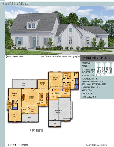 Acadian Cottage, Master Suite Bedroom, Informal Dining, Brick Siding, Garage Entry, Formal Office, Porch Flooring, Craftsman Style House Plans, Keeping Room