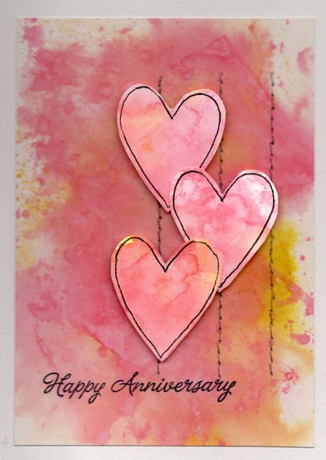 Watercolor Anniversary Card, Scrappy Cards, Anniversary Cards Handmade, Happy Anniversary Wishes, Anniversary Cards For Husband, Valentine Love Cards, Anniversary Art, Happy Anniversary Cards, Anniversary Greetings