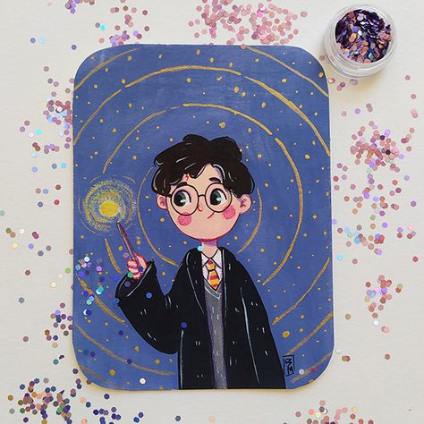 Harry Potter Painting, Harry Potter Illustration, Painting Gouache, Harry Potter Artwork, Harry Potter Drawings, Potter Art, Small Canvas Art, Harry Potter Fan Art, Cute Doodle Art