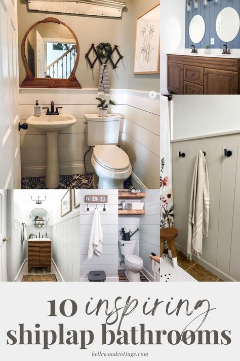 Using shiplap in a bathroom is an easy way to gain character even with a low budget. Try a traditional horizontal planked wall, painted shiplap, vertical shiplap, and more. Get inspired to update your bathrooms with these pretty shiplap bathroom wall ideas! Shiplap In Small Bathroom, Shiplap In A Bathroom, Shiplap On Bathroom Walls, Shiplap In Powder Room, Bathroom Paint Colors With Shiplap, Powder Room With Shiplap Accent Wall, Painted Shiplap Walls Bathroom, Shiplap Bathroom Diy, Guest Bathroom Shiplap Wall