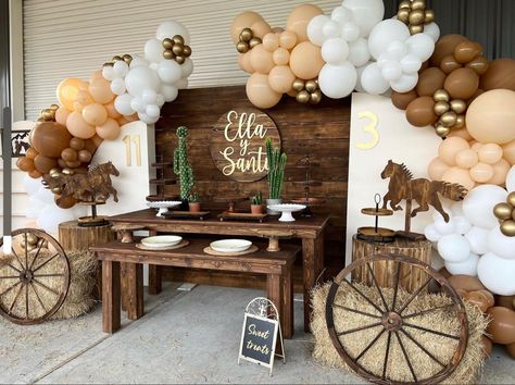 Western Desert Table Ideas, Vaquero Birthday Party Boy, My First Rodeo Backdrop, Baby Shower Vaquero, Vaquero Theme Party, Minimalist Birthday Decor, Rodeo Theme Birthday Party, Cowboy Birthday Party Decorations, Horse Theme Birthday Party