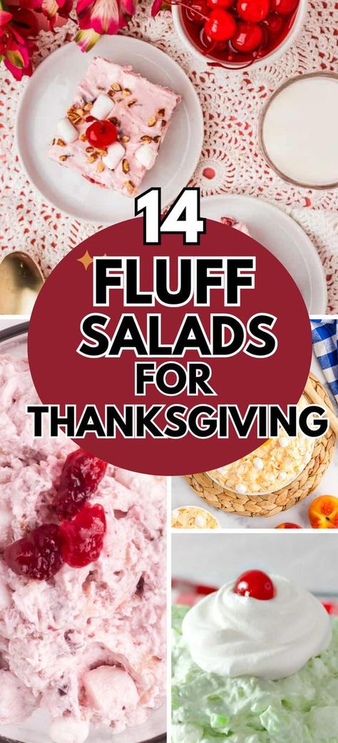 These quick and easy dessert salad recipes are best anda must-make this Thanksgiving & Christmas We've added all of our favorite flavors like Ambrosia, Cranberry Fluff, Strawberry Fluff and Watergate Salad. Cool Whip desserts are a breeze to make the the perfect recipes for holidays! Save this pin for later! Thanksgiving Cold Salad Recipes, Cranberry Fluff Recipe Thanksgiving, Cranberry Fluff Jello Salad, Thanksgiving Desserts Fruit Salad, Thanksgiving Marshmallow Salad, Thanksgiving Salads Fruit, Taste Of Home Fruit Salad, Fluff Side Dishes, Whip Cream Salad Recipes