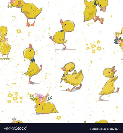 Wild Animals Vector, Mermaid Vector, Duck Illustration, Duck Drawing, Cute Ducklings, Pig Cartoon, Cat Vector, Yellow Duck, Vector Portrait