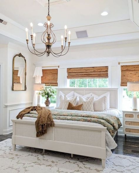 French Country, Cottage & Farmhouse | This bedroom!!✨️ | Facebook Southern Decor Bedroom, French Country Primary Bedroom, Farmhouse Chandelier Bedroom French Country, French Country King Size Bed, Southern Bedroom, Faux Eucalyptus Tree, French Country Bedrooms Beds & Frames, Modern Cottage Bedroom, French Cottage Bedroom