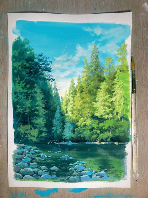 Oil Pastel Art, Gouache Art, Watercolor Landscape Paintings, Nature Art Painting, Art Inspiration Painting, Painting Art Projects, Alam Yang Indah, Pastel Art, Gouache Painting