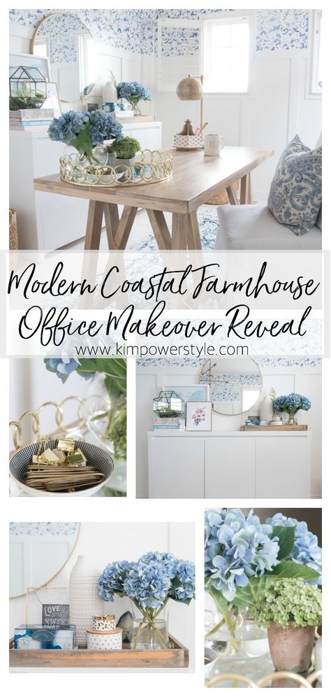 Modern Coastal Farmhouse Office Reveal Coastal Farmhouse Office, Coastal Country Decor, California Coastal Style, Modern Coastal Farmhouse, Coastal Cottage Style, Farmhouse Desk, Coastal Farmhouse Decor, Farmhouse Style Living Room, Farmhouse Office