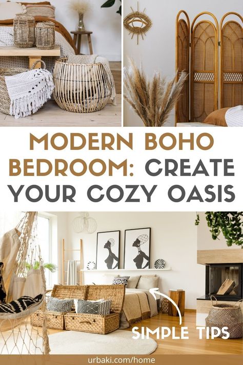 Looking to transform your bedroom into a modern boho sanctuary? Ready to embrace a harmonious blend of relaxed vibes and vibrant elements? Look no further! This article unveils the secrets to achieving the perfect modern boho space in just four simple steps. From incorporating natural elements to playing with colors, patterns, and textures, we'll guide you through the process of curating a cozy and inviting retreat. Get ready to awaken your senses and create your own modern boho haven. Boho Home Ideas, Modern Boho Bedroom Ideas, Modern Boho Bedroom Decor, Relaxing Color Schemes, Warm Bedroom Colors, Boho Bedroom Decor Ideas, Cozy Boho Bedroom, Modern Boho Bedroom, Modern Boho Living Room