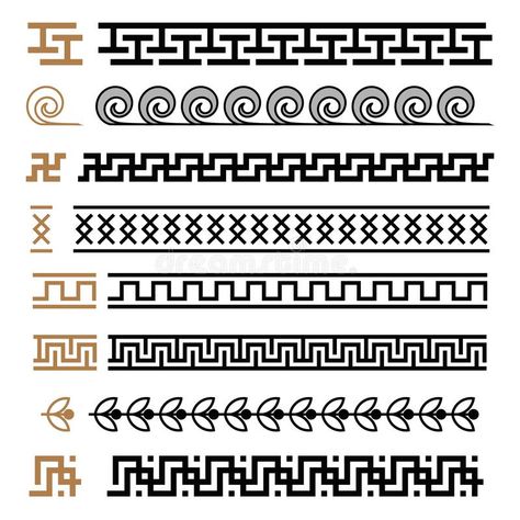 Greek motives vector symbols borders, frames set. Greek key elements collection vector illustration Islamic Patterns Geometric, Marble Border, Greek Paintings, Vector Symbols, Greek Symbol, Collection Illustration, Greek Pattern, Diamond Pendants Designs, Geometric Pattern Art