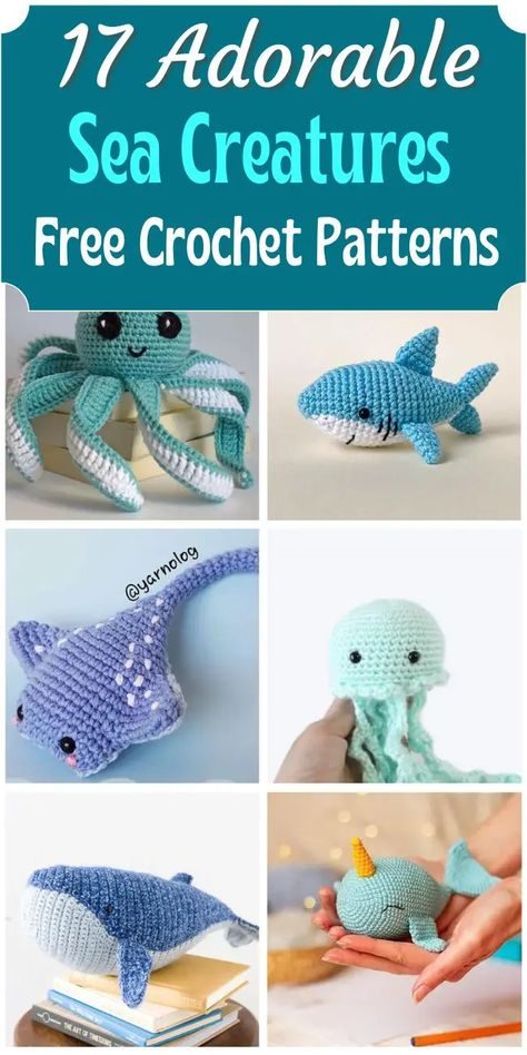 Almost all of the patterns are suitable for beginners and use typical amigurumi stitches such as magic ring, single crochet, and slip stitch to name a few. Creature Creation, Crochet Patterns Easy, Crochet Fish Patterns, Crochet Sea Creatures, Ring Crochet, Crochet Fish, Easy Crochet Animals, Quick Crochet Patterns, Easy Crochet Patterns Free