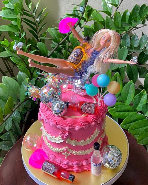 check out dee_bakes on ig for more cake ideas 👱🏻‍♀️ #cake #cakes #barbie #barbiecake #barbiethemovie Best Friend Birthday Cake, Wine Glass Cake, Drunk Barbie Cake, 21st Bday Cake, 21st Birthday Themes, Barbie Doll Birthday Cake, Doll Birthday Cake, 17 Birthday Cake, Barbie Birthday Cake