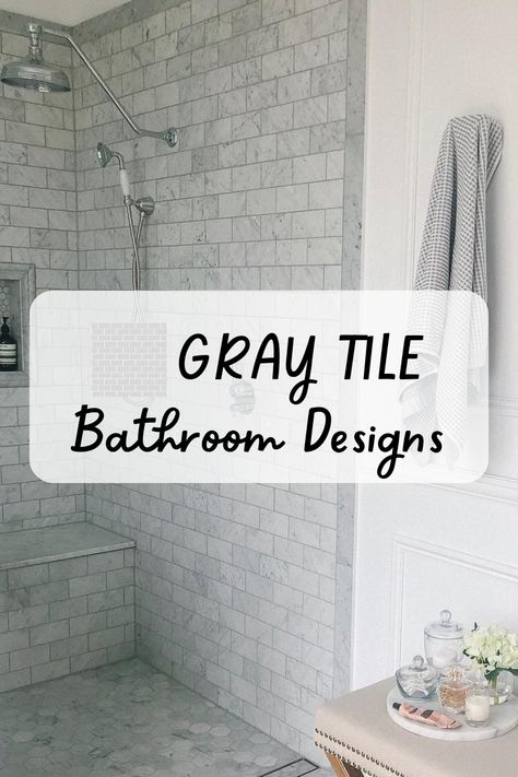 Gray Tile Bathrooms, Gray Tile Bathroom, Bathroom Designs 2023, Hexagon Tile Bathroom Floor, Grey Bathroom Floor, Hexagon Tile Bathroom, Light Grey Bathrooms, Tile Bathrooms, Gray Shower Tile