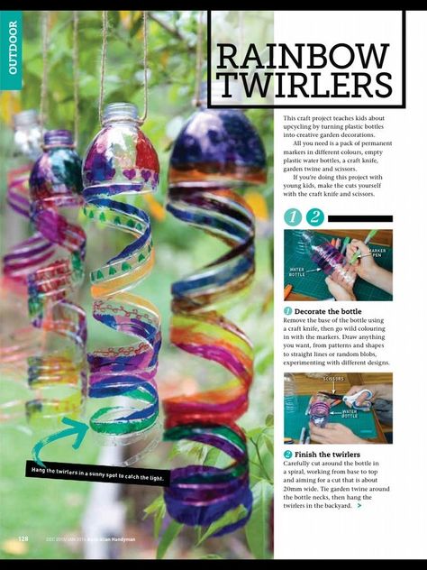 Water Bottle Wind Spirals, Recycled Water Bottle Art, Plastic Bottle Wind Chimes, Core Water Bottle Crafts, 3rd Grade Crafts Summer, Simple Pre K Crafts, Recycling Craft Preschool, Recycle Water Bottles Projects, Water Bottle Recycle Projects