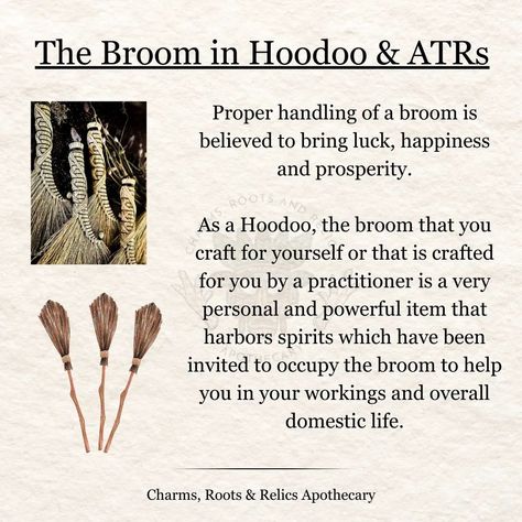 Significance of the broom in Hoodoo and ATRs Few household tools have as much magickal lore and mysticism attached to them as the broom. • • • #hoodoo #hoodoopractitioner #hoodoogurus #spellwork #spellworker #layingtricks #orishas #divination #ancestralveneration #alchemy #medicinewoman #africantraditionalreligion #atr #conjurewoman #conjure #conjurer #fyp Hoodoo For Beginners, Hoodoo Protection, Folk Witchcraft, Hoodoo Conjure Rootwork, Hoodoo Rootwork, Hearth Witch, Conjure Woman, Shadow Book, African Traditional Religions