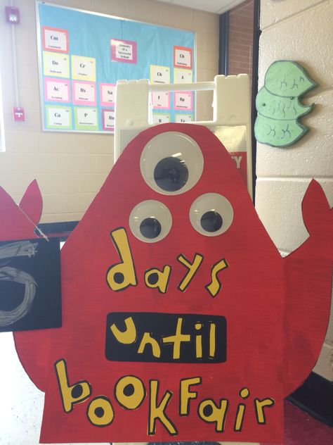 Book Fair Countdown, Monster Classroom, School Book Fair, Book Fair Ideas, School Library Decor, October Books, Book Fairs, Monster Book, Feeling Groovy