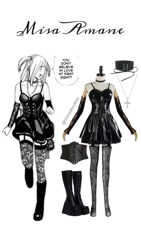 Party Suit For Women, Misa Amane Outfit, Misa Amane Cosplay, Scream Outfits, Goth Outfit Ideas, Dress Outfits Party, Matching Costumes, Halloween Party Outfits, Black Costume