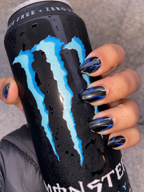 Lightning nails, the blue kind Blue Lightning Nails, Lightning Nail Art, Lightning Nails, Monster Nails, Metal Bending Tools, Blue Lightning, Metal Bending, Long Acrylic Nails Coffin, Silver Nails