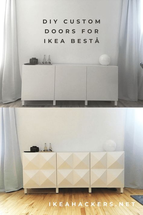 BESTÅ, Bested: The cheapest, easiest DIY custom doors. Cheap and easy DIY for custom doors on the IKEA BESTÅ cabinet. Credenza Ikea Hack, Besta Cabinet Living Room, Ikea Besta Door Hack, Ikea Buffet Cabinet, Ikea Besta Hack Sideboard, Ikea Besta Ideas, Ikea Besta Diy, Besta Hacks, Ikea Kallax Doors Diy