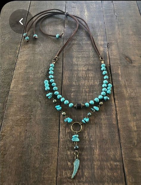 Boho Jewelry Diy, Cord Jewelry, Necklace Turquoise, Suede Cord, Handmade Wire Jewelry, Homemade Jewelry, Western Jewelry, Layered Necklace, Beaded Jewelry Diy