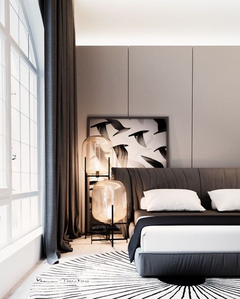 The lamps are from the Oda collection by Sebastian Herkner, and the rug is from the Verner Panton design house Tumblr Room Decor, Luxury Bedrooms, Apartment Decorating On A Budget, Modern Luxury Bedroom, Modern Hotel, Hotel Decor, Decoration Inspiration, Hotel Suites, Dorm Room Decor