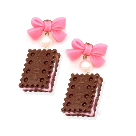 Neapolitan Ice Cream Sandwich Earrings, Hypoallergenic Steel, Pink Popsicle Earrings, Kawaii Earrings, Novelty Earrings, Lolita Jewelry - Etsy Ice Cream Necklace, Dessert Accessories, Dessert Earrings, Popsicle Earrings, Cake Texture, Choco Biscuit, Strawberry And Chocolate, Neapolitan Ice Cream, Earrings Kawaii