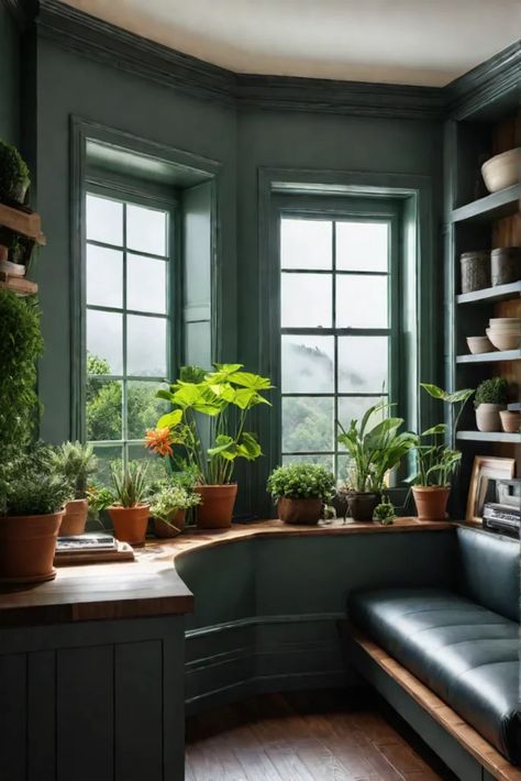 Thriving plant display utilizing natural light in a window seat Window Bench For Plants, Nature In Home, Apartment Windows, Window Seat Design, Toy Storage Solutions, Window Benches, Hidden Compartments, Plant Display, Workspace Inspiration