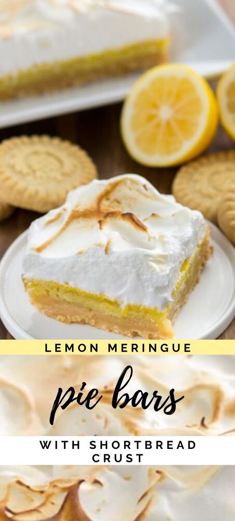 Lemon Meringue Pie Bars, Meringue Bars, Bars With Shortbread Crust, Spring Sweets, Marshmallow Meringue, Meringue Topping, Lemon Layer Cakes, Lemon Bar, Lemon Curd Filling