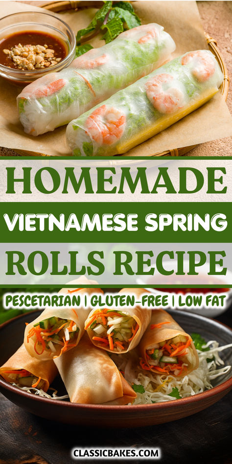 Vietnamese Spring Rolls are a quick, satisfying meal featuring chilled shrimp, crunchy vegetables, herbs, rice noodles, and rice paper wrapped in rice paper, served with sweet chili sauce. Spring Rolls Recipe Rice Paper, Rice Paper Rolls Recipes, Vietnamese Spring Rolls Recipe, Gluten Free Asian Recipes, Rice Paper Recipes, Rice Paper Wraps, Spring Rolls Recipe, Shrimp Spring Rolls, Fried Spring Rolls