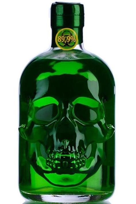 ❤❤❤❤❤❤ Green Fairy, Alcohol Bottles, Green Bottle, A Skull, Absinthe, Liquor Bottles, Bourbon Whiskey, Skull And Bones, Bottle Design