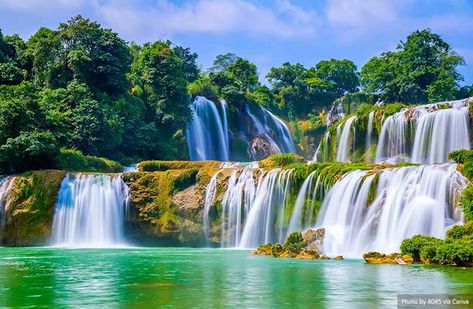 Ban Gioc Detian Waterfalls - closeup Cao Bang, Waterfall Scenery, Natural Waterfalls, Vietnam Voyage, Visit Vietnam, Vietnam Tours, Largest Waterfall, North Vietnam, Tromso