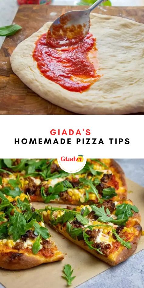 It’s true – you can make a delicious Neapolitan-style pizza without any special equipment at all. Just follow Giada's easy tips for the perfect homemade pizza. There’s a whole world of at-home pizza making gadgets out there – and while a lot of them are really cool, you don’t need anything fancy to make a great pizza at home. Here are Giada’s tips for making a Neapolitan-style pizza without special equipment: no pizza ovens, pizza peels, or even stones necessary. Homemade Oven Pizza, Perfect Homemade Pizza, Giada Recipes, Italian Pizza Recipe, Pizza At Home, Pizza Making, Armenian Recipes, Tailgating Recipes, Great Pizza