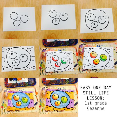 Teach and Shoot: One Day Elementary Art Lesson | First Grade Still Life Painting, Cezanne Art Lessons For Elementary, First Grade Art, Elementary School Art, 2nd Grade Art, 4th Grade Art, 3rd Grade Art, Apple Art, Art Lessons For Kids, Art Curriculum