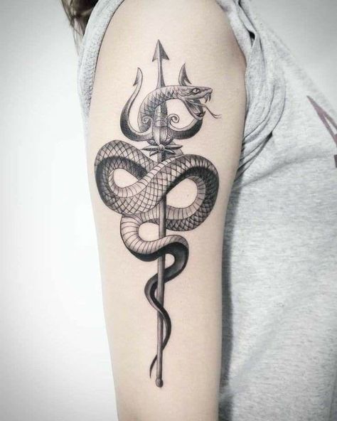 Snake And Dagger Tattoo, Snake Tattoo Meaning, Trident Tattoo, Trishul Tattoo Designs, Tattoo Snake, Shiva Tattoo Design, Snake Tattoo Design, Shiva Tattoo, Dagger Tattoo