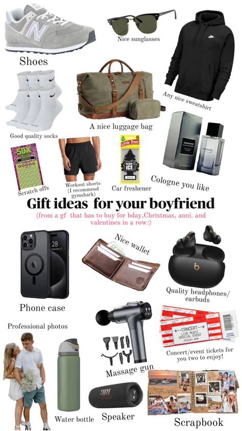 Boyfriend gift ideas Boyfriend Gift Guide, Bf Gift, Boyfriend Gift Ideas, Fun Wallets, Bf Gifts, My Kind Of Love, Fun Sweatshirts, Car Freshener, Earbud Headphones