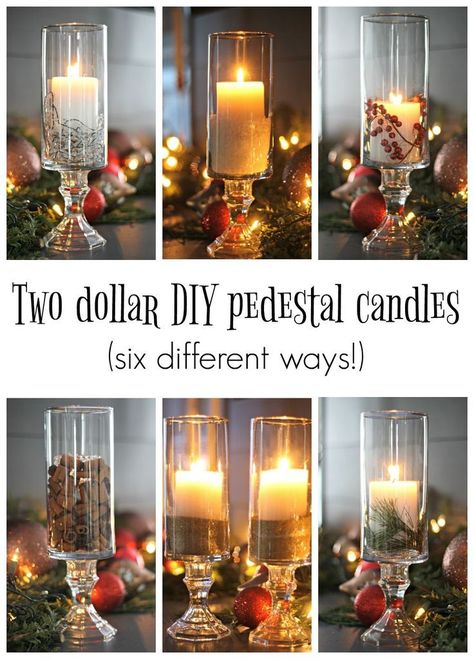 Dollar Store Candle Holder, Diy Pedestal, Diy Halloween Dekoration, Dollar Store Candles, Dollar Diy, Diy Dessert, Dollar Tree Christmas Decor, Thrifty Decor Chick, Candle Pedestal