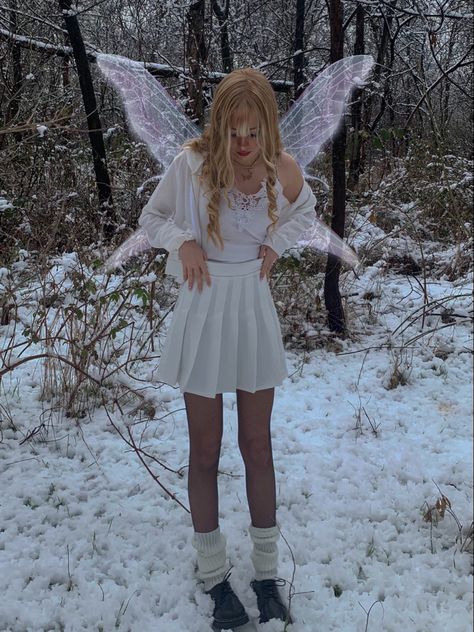 Winter Fairy Coquette, Fairy Girl Aesthetic, Winter Academia, Pursuit Of Knowledge, Fairy Grunge Aesthetic, Fairy Photoshoot, Frilly Skirt, Fairy Halloween Costumes, Winter Fairy